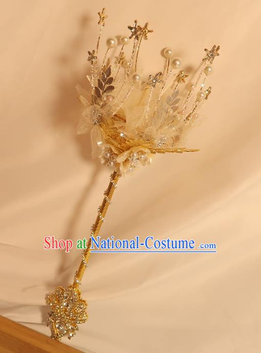 Top Grade Wedding Bridal Bouquet Bride Shell Flowers Cane Handmade Queen Golden Sceptre