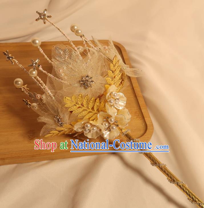 Top Grade Wedding Bridal Bouquet Bride Shell Flowers Cane Handmade Queen Golden Sceptre