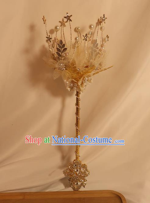 Top Grade Wedding Bridal Bouquet Bride Shell Flowers Cane Handmade Queen Golden Sceptre