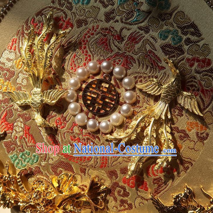 China Ancient Princess Circular Fan Traditional Golden Phoenix Palace Fan Handmade Hanfu Light Yellow Silk Fan