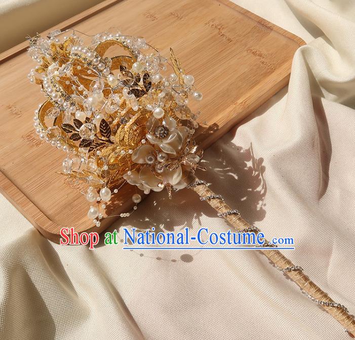 Top Grade Baroque Queen Golden Royal Crown Sceptre Wedding Bridal Bouquet Handmade Bride Shell Flowers Cane