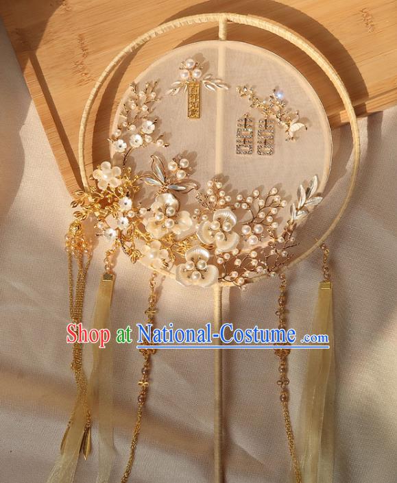 China Handmade Hanfu Silk Fan Traditional Wedding Champagne Palace Fan Ancient Princess Circular Fan