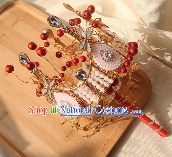 Top Grade Wedding Bridal Bouquet Handmade Bride Opal Dragonfly Cane Baroque Queen Red Sceptre