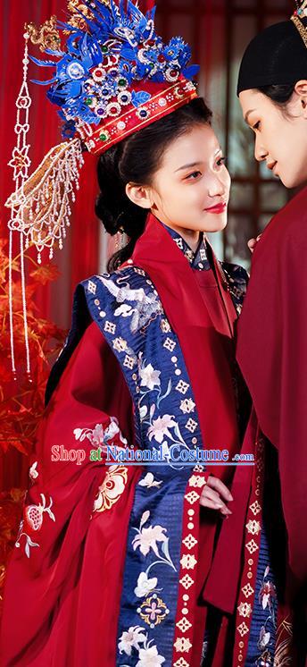 China Traditional Ming Dynasty Wedding Historical Clothing Ancient Noble Woman Red Hanfu Dress Full Set