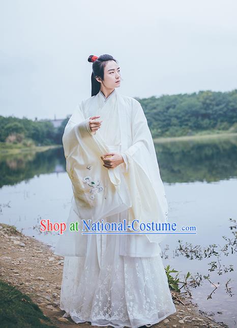 Traditional China Jin Dynasty Childe Historical Hanfu Clothing Ancient Swordsman Embroidered Costume for Men