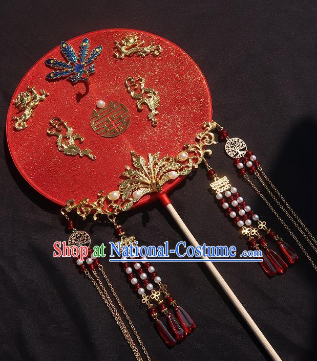 China Classical Wedding Red Silk Fan Traditional Princess Hanfu Fan Handmade Palace Fan