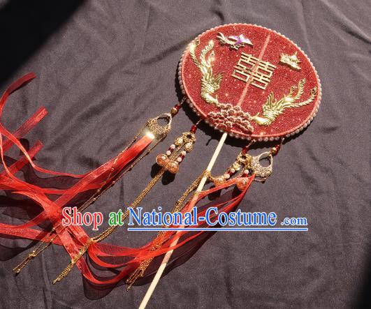 China Traditional Red Silk Hanfu Fan Handmade Palace Fan Classical Wedding Bride Circular Fan