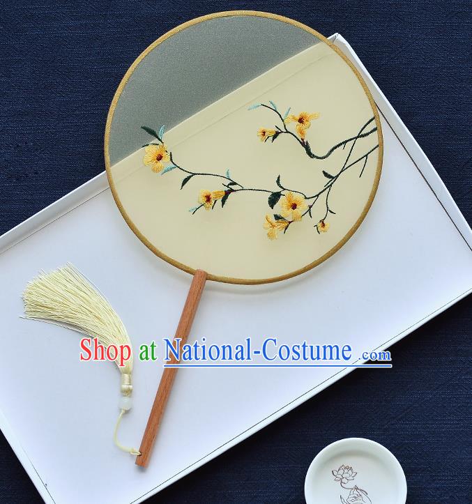 China Traditional Embroidered Apricot Flowers Silk Fan Handmade Palace Fan Classical Dance Circular Fan