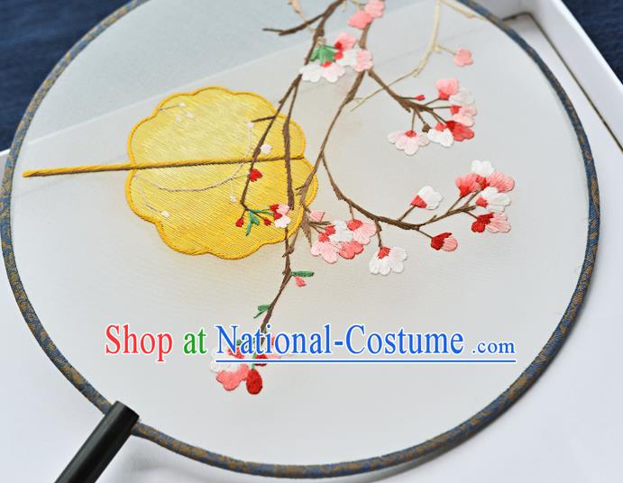 China Handmade Palace Fan Classical Dance Ebony Circular Fan Traditional Embroidered Begonia Silk Fan