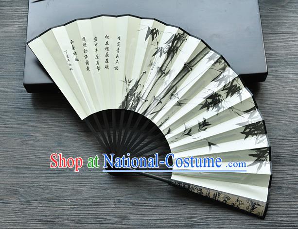 Handmade Chinese Ancient Swordsman Fan Ink Painting Bamboo Folding Fan Carving Accordion Fan