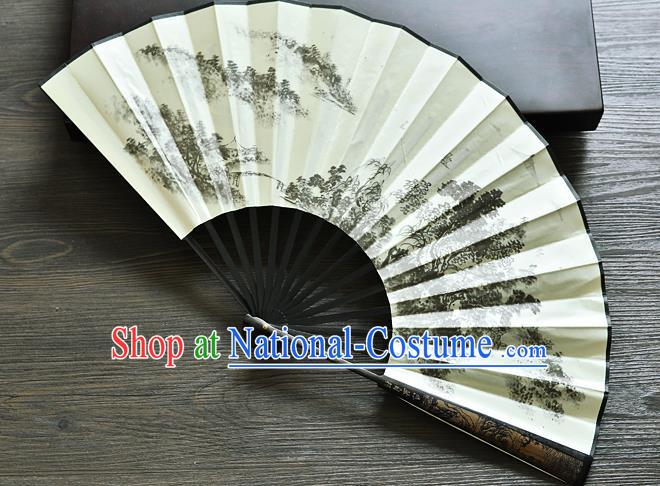 Handmade Chinese Silk Fan Painting Pinewood Folding Fan Carving Bamboo Accordion Fan