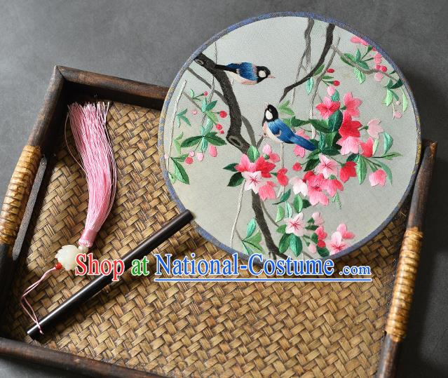 China Traditional Suzhou Embroidered Palace Fan Handmade Ebony Fan Classical Dance Silk Circular Fan