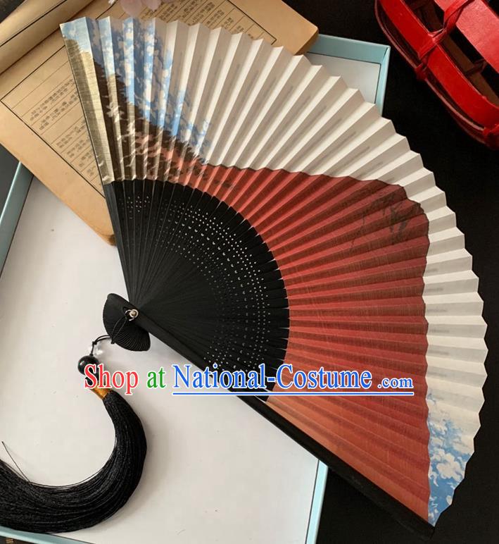 Chinese Handmade Printing Mount Fuji Folding Fan Bamboo Fan Classical Accordion Paper Fans