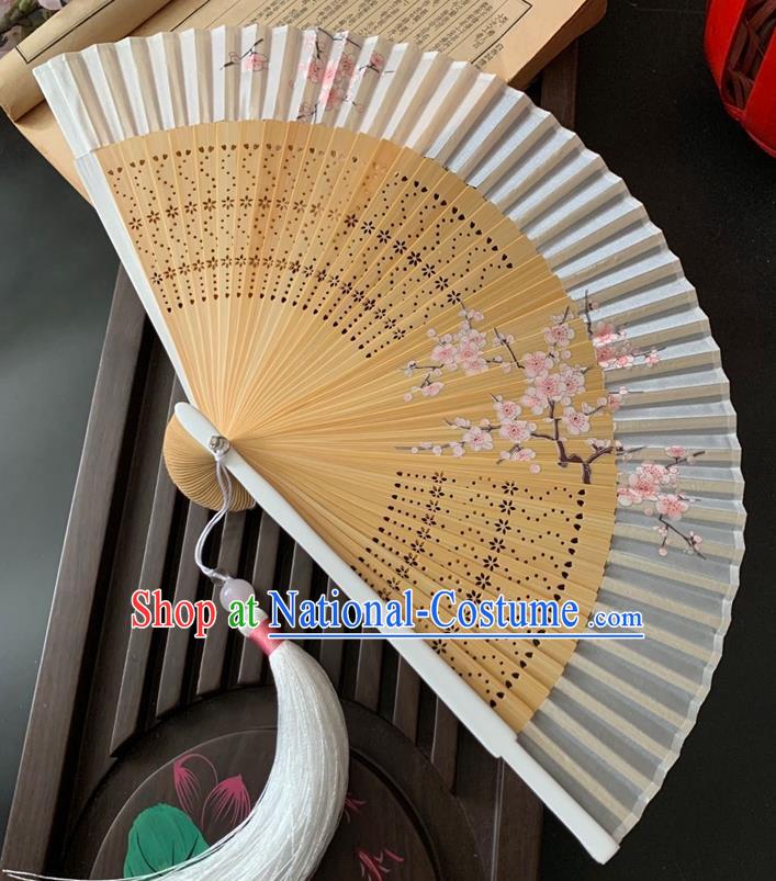 Chinese Classical Dance Accordion Handmade Printing Plum Blossom Folding Fan Bamboo Fan