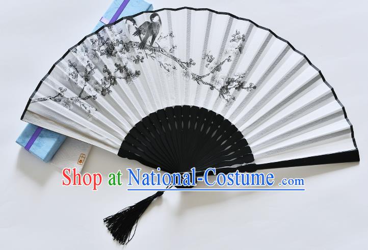 Handmade Chinese Ink Painting Plum Blossom Folding Fan Accordion Silk Fans