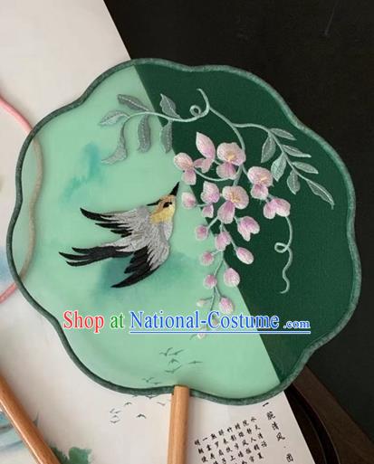 China Ancient Princess Palace Fan Handmade Green Silk Fan Traditional Classical Embroidered Fan