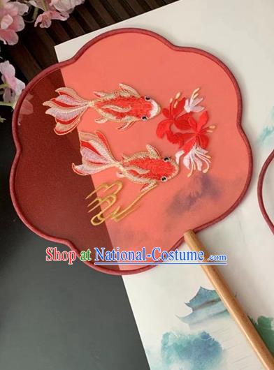 China Traditional Classical Embroidered Goldfish Fan Ancient Princess Palace Fan Handmade Red Silk Fan