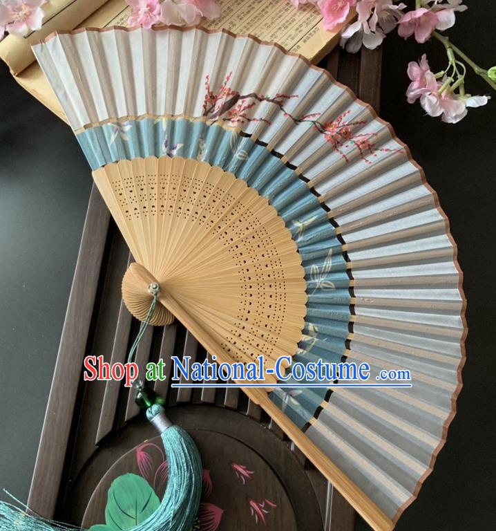 Japan Handmade Cloth Fan Classical Dance Accordion Printing Plum Blossom Folding Fan