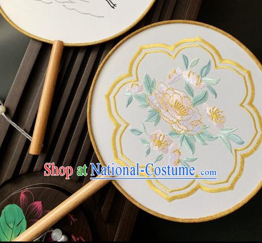 China Dance Fans Handmade Palace Fan Traditional Hanfu Silk Fan Classical Embroidered Circular Fan