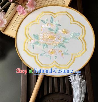 China Dance Fans Handmade Palace Fan Traditional Hanfu Silk Fan Classical Embroidered Circular Fan