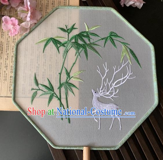 China Handmade Traditional Hanfu Silk Fan Ancient Princess Palace Fan Classical Embroidered Bamboo Octagon Fan