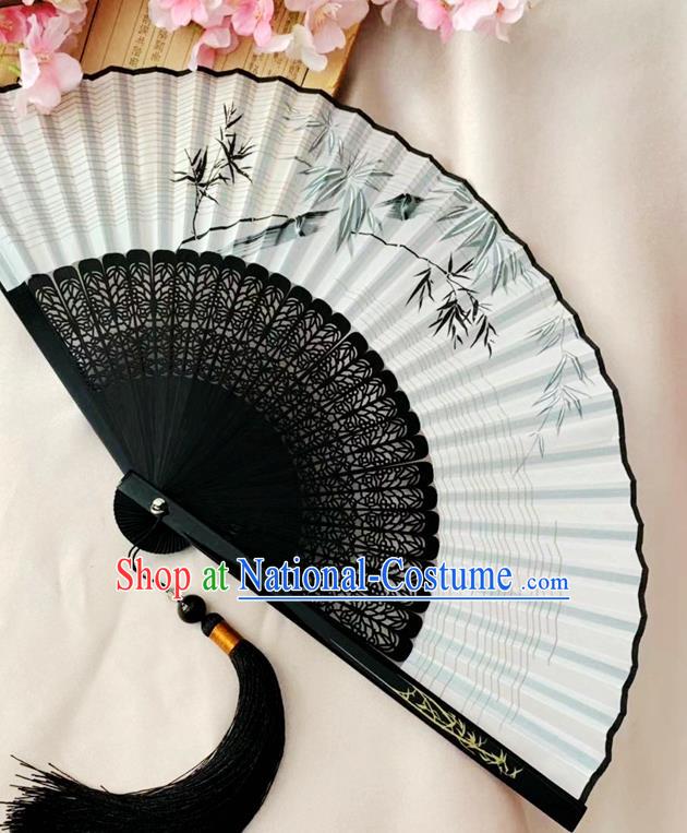 Chinese Classical Dance Silk Accordion Craft Handmade Bamboo Fan Ink Painting Bamboo Folding Fan