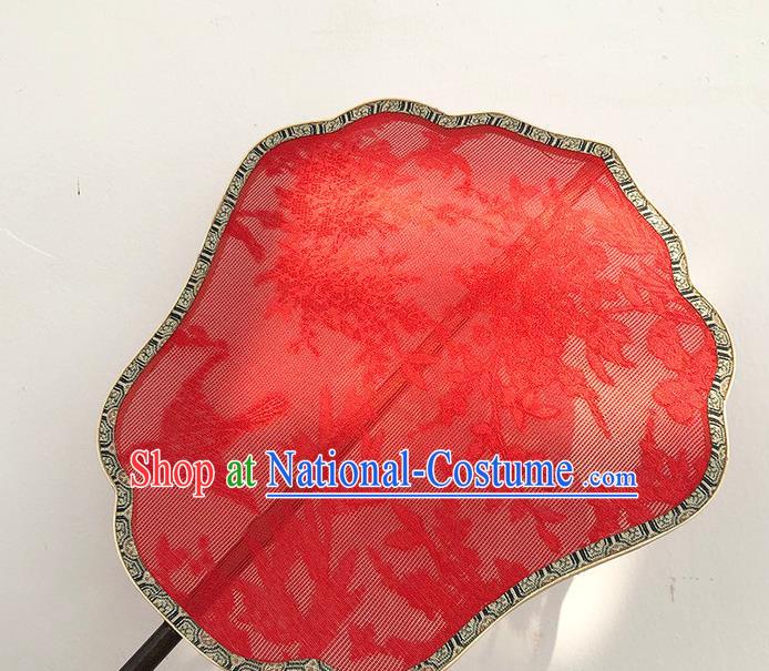 China Handmade Palace Fan Traditional Hanfu Fan Song Dynasty Jacquard Silk Fan Classical Dance Red Fan