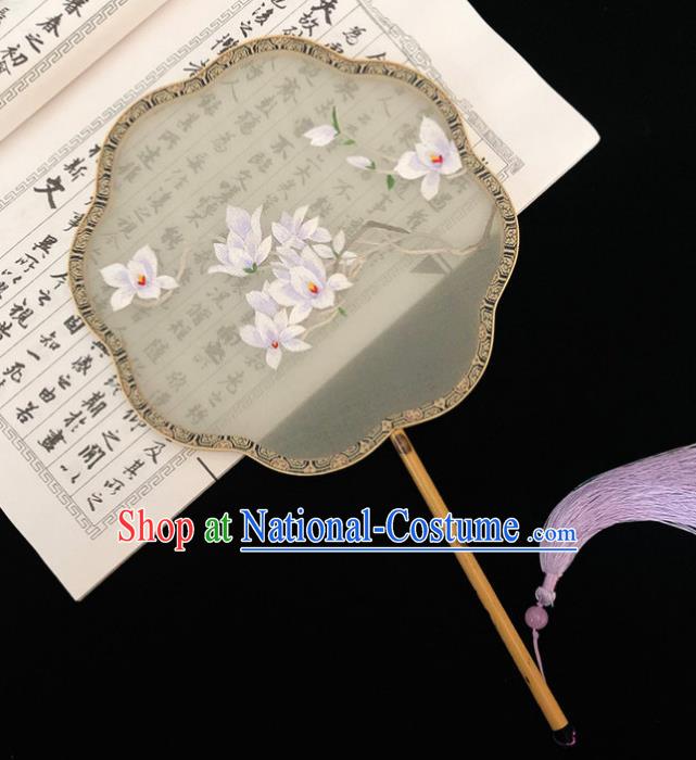 China Handmade Embroidered Mangnolia Palace Fan Traditional Hanfu Fan Silk Fan Classical Dance Fan