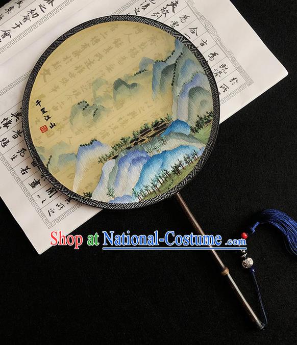 China Handmade Embroidered Vast Land Palace Fan Traditional Hanfu Fan Silk Fan Classical Dance Circular Fan