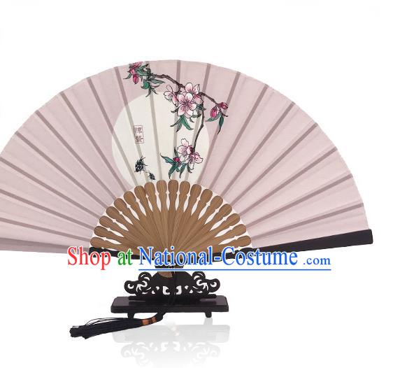 Handmade the Waking of Insects Accordion Chinese Classical Dance Pink Silk Fan Printing Twenty Four Solar Terms Folding Fan