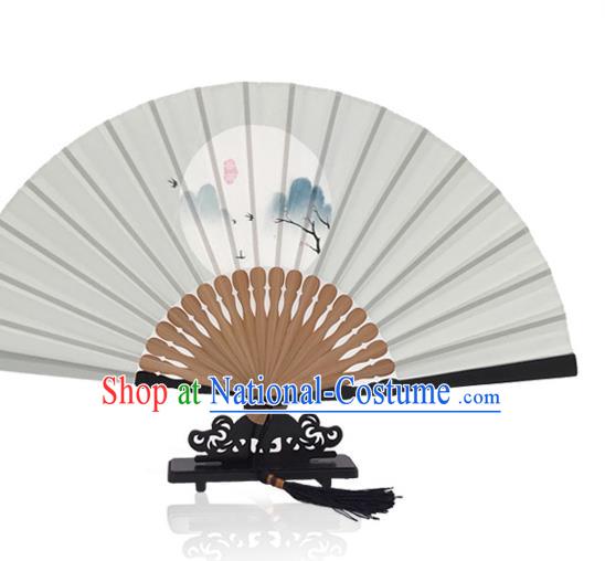 Handmade Grain Rain Accordion Chinese Printing Twenty Four Solar Terms Folding Fan Classical Dance Grey Silk Fan