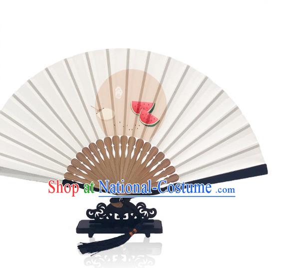 Handmade Great Heat Accordion Chinese White Silk Fan Printing Twenty Four Solar Terms Folding Fan