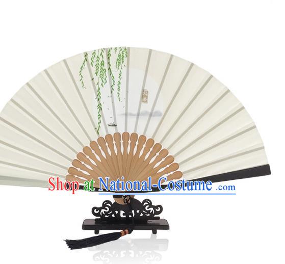 Handmade the Limit of Heat Accordion White Silk Fan Chinese Printing Twenty Four Solar Terms Folding Fan