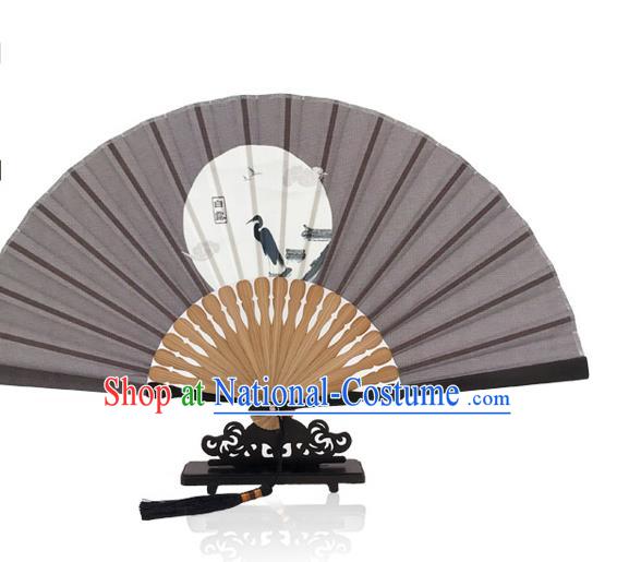 Chinese Brown Silk Fan Printing Twenty Four Solar Terms Folding Fan Handmade White Dew Accordion