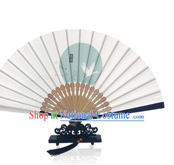 Chinese Crane Silk Fan Printing Twenty Four Solar Terms Folding Fan Handmade Cold Dew Accordion