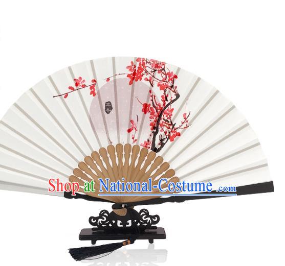 Chinese Plum Blossom Silk Fan Printing Twenty Four Solar Terms Folding Fan Handmade the Beginning of Winter Accordion