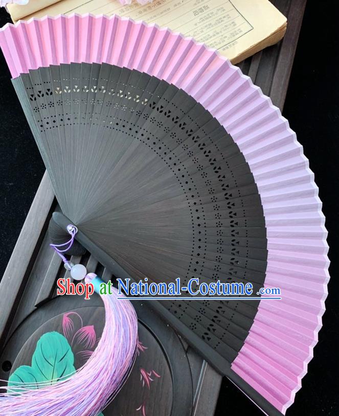 Chinese Handmade Dance Accordion Classical Pink Silk Folding Fan Bamboo Fan