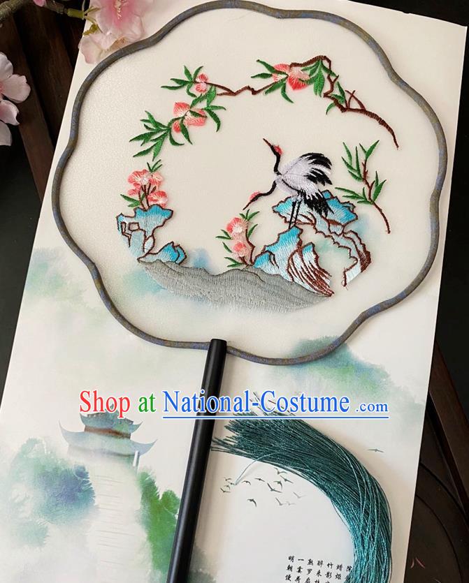 China Classical Dance Begonia Fan Traditional Embroidered Crane Peach Palace Fan Handmade Silk Fan