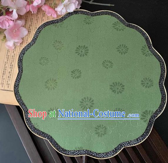 China Ancient Classical Hanfu Begonia Fan Traditional Song Dynasty Palace Fan Handmade Jacquard Green Silk Fan