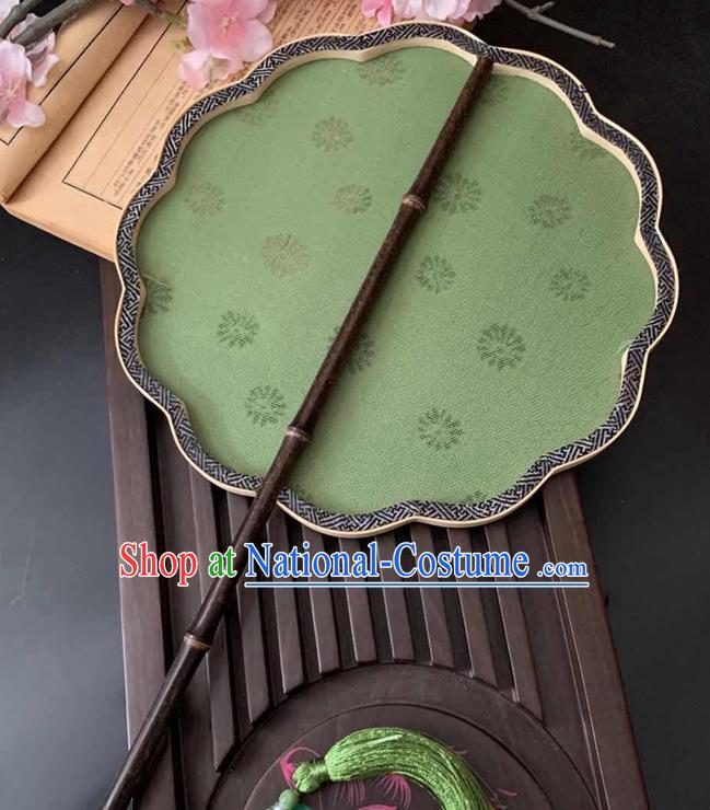 China Ancient Classical Hanfu Begonia Fan Traditional Song Dynasty Palace Fan Handmade Jacquard Green Silk Fan