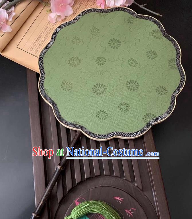 China Ancient Classical Hanfu Begonia Fan Traditional Song Dynasty Palace Fan Handmade Jacquard Green Silk Fan