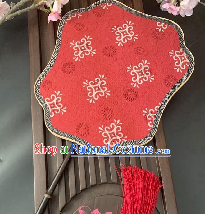 China Traditional Song Dynasty Palace Fan Ancient Princess Classical Hanfu Fan Handmade Jacquard Red Silk Fan