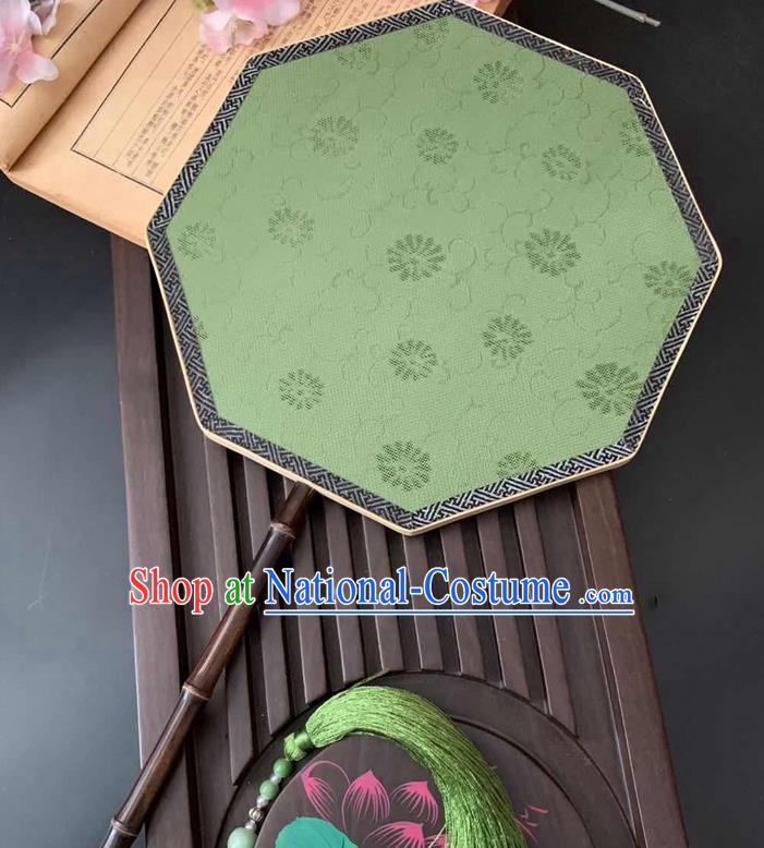 China Ancient Song Dynasty Princess Palace Fan Handmade Jacquard Green Silk Fan Traditional Classical Hanfu Octagon Fan