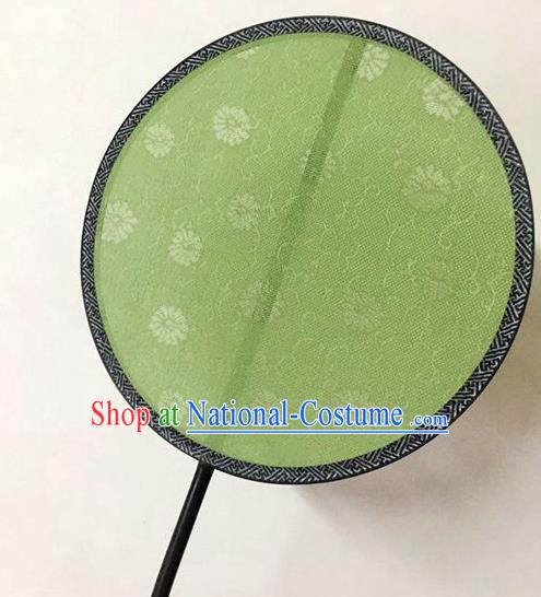 China Traditional Song Dynasty Palace Fan Handmade Green Silk Fan Classical Hanfu Circular Fan