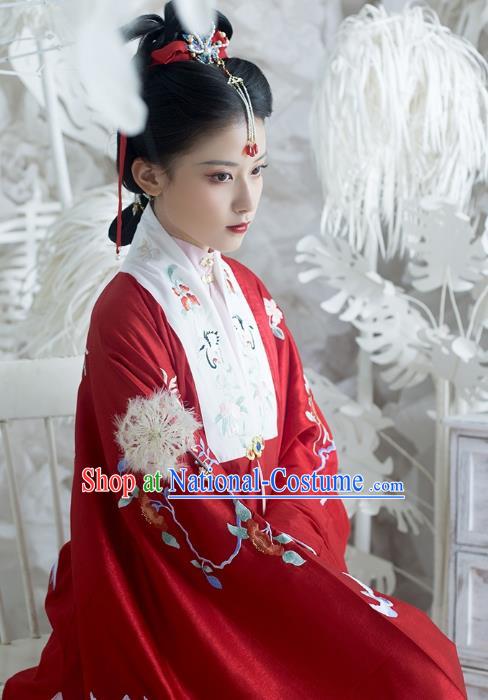 China Ancient Royal Mistress Hanfu Apparel Traditional Ming Dynasty Noble Countess Historical Clothing Embroidered Red Cape