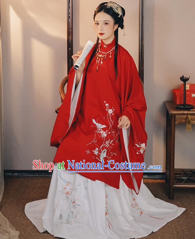 China Ancient Patrician Lady Red Hanfu Dress Traditional Ming Dynasty Historical Clothing Young Beauty Costumes