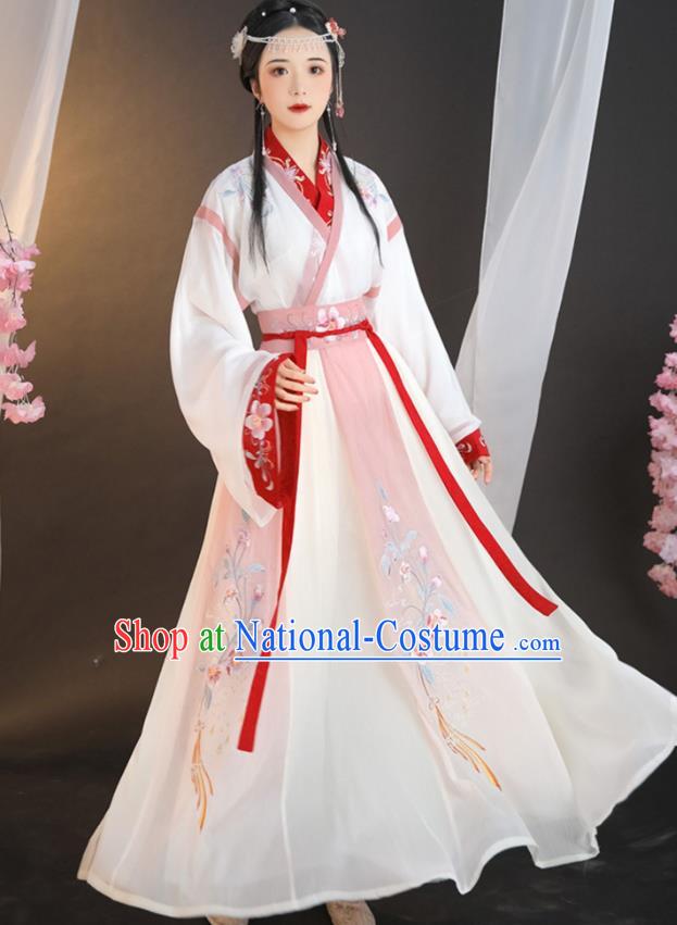 China Traditional Jin Dynasty Palace Lady Historical Clothing Ancient Young Beauty Hanfu Dress Costume