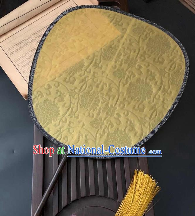 China Traditional Ancient Song Dynasty Princess Palace Fan Classical Hanfu Fan Handmade Jacquard Peony Yellow Silk Fan