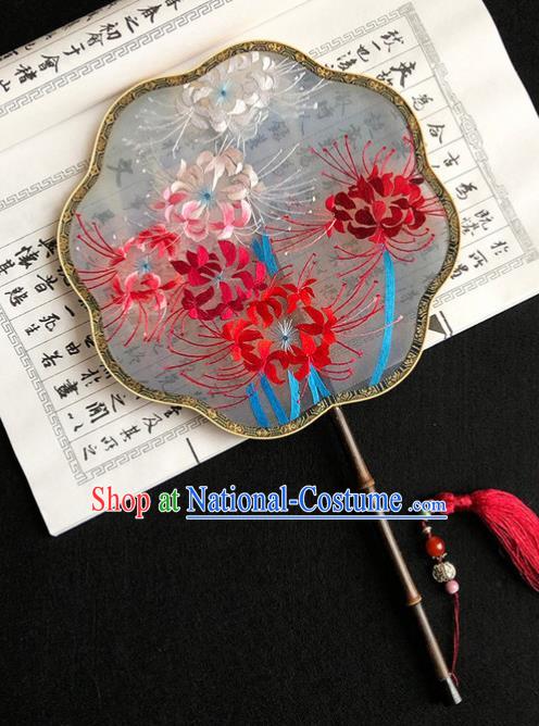 China Handmade Embroidered Manjusaka Palace Fan Classical Dance Fan Traditional Hanfu Fan Silk Fan