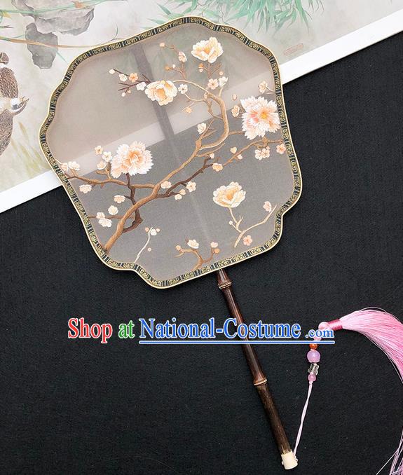 China Silk Fan Classical Dance Fan Handmade Embroidered Flowers Palace Fan Traditional Hanfu Fan